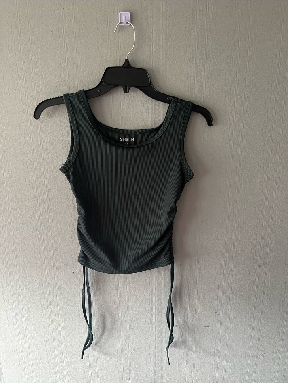 SHEIN Dark Green Ribbed Tank with Side Drawstrings